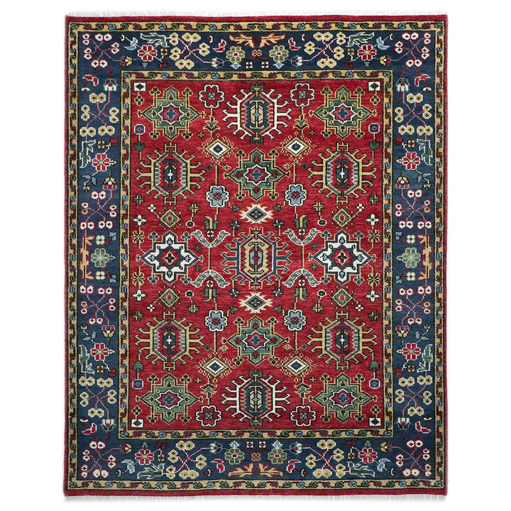 8x10 Red, Navy, Gold Color Hand Knotted Oushak Wool  Oriental Rug