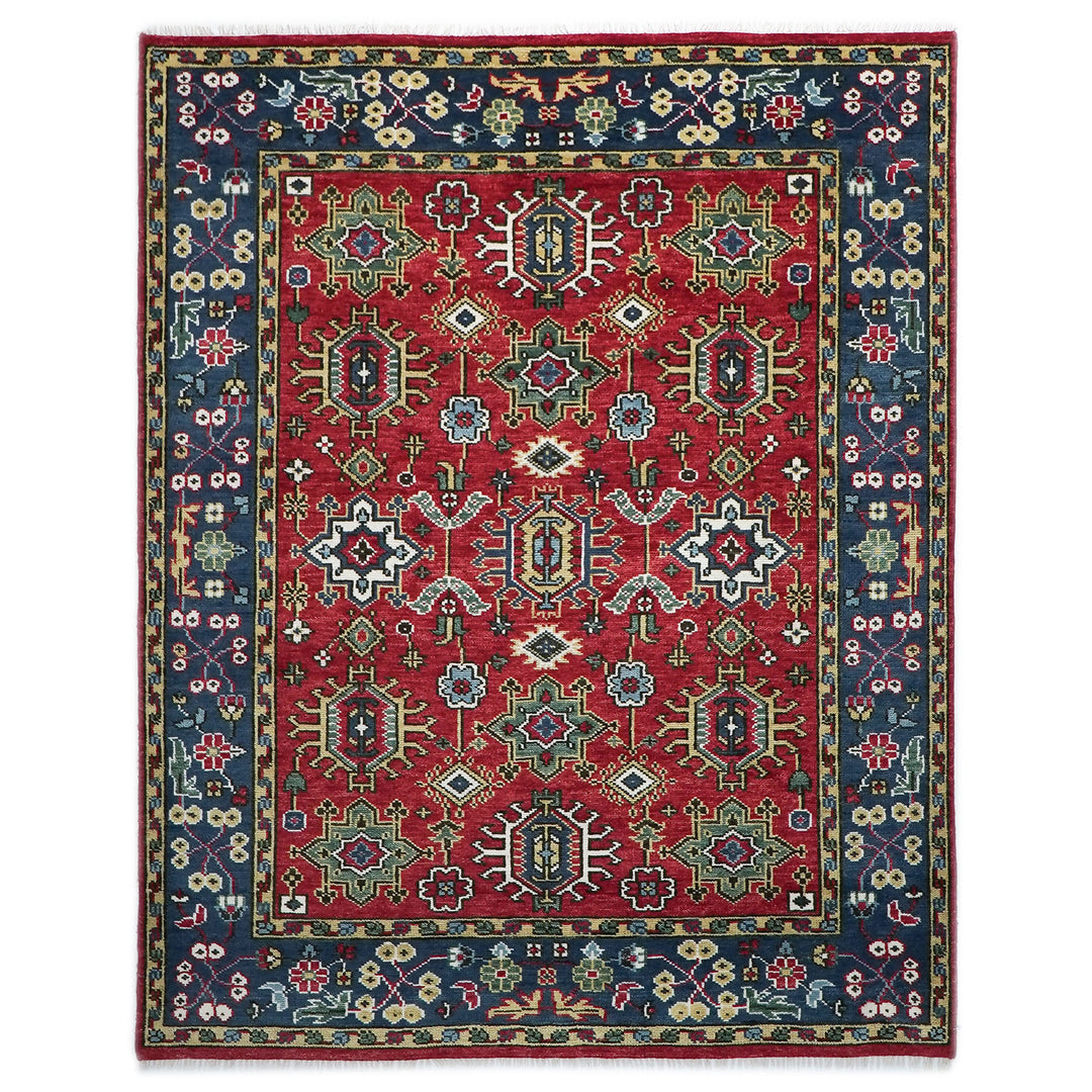 8x10 Red, Navy, Gold Color Hand Knotted Oushak Wool Arts & Crafts Oriental Rug