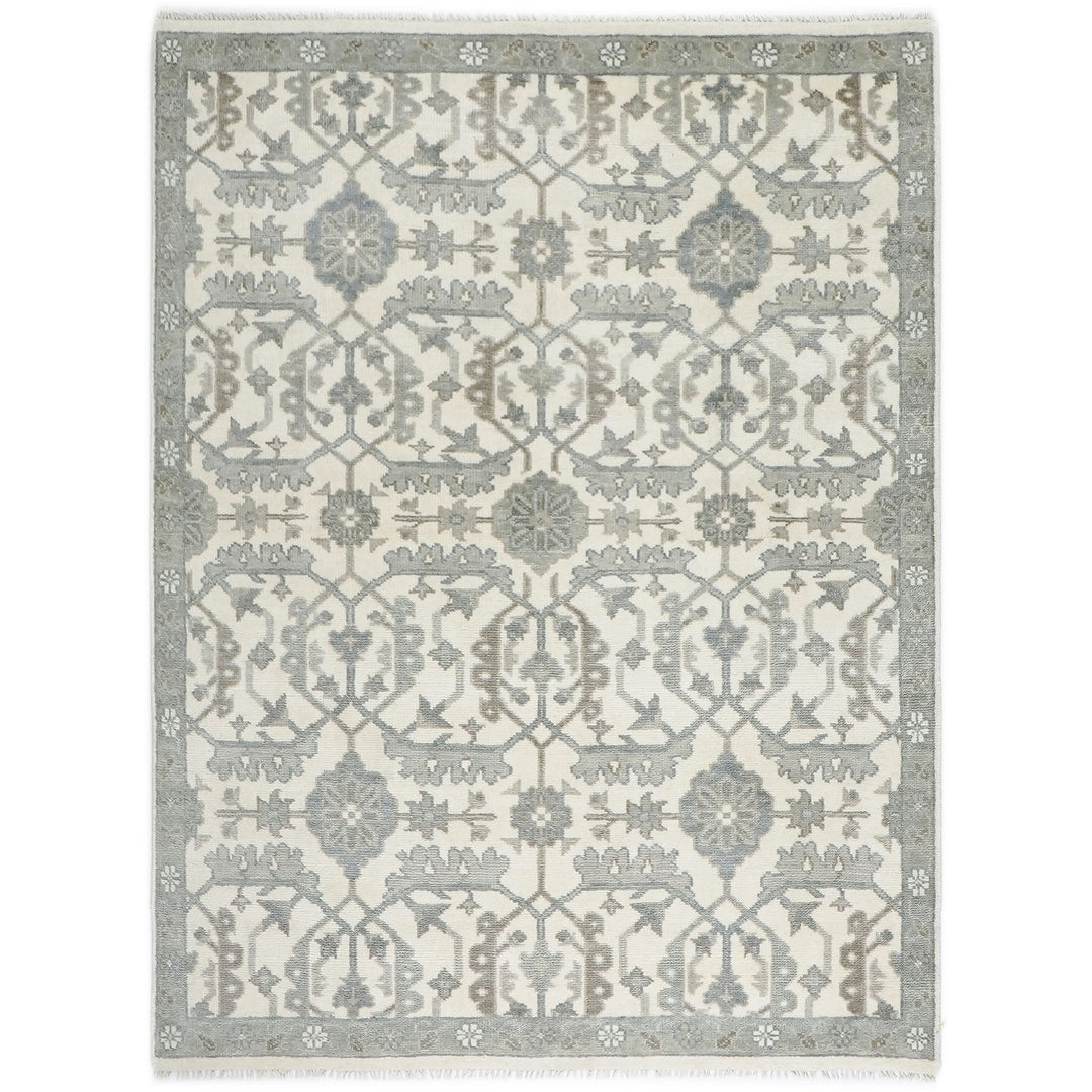 8x10 Ivory, Gray, Beige Color Hand Knotted Oushak Wool Transitional Oriental Rug