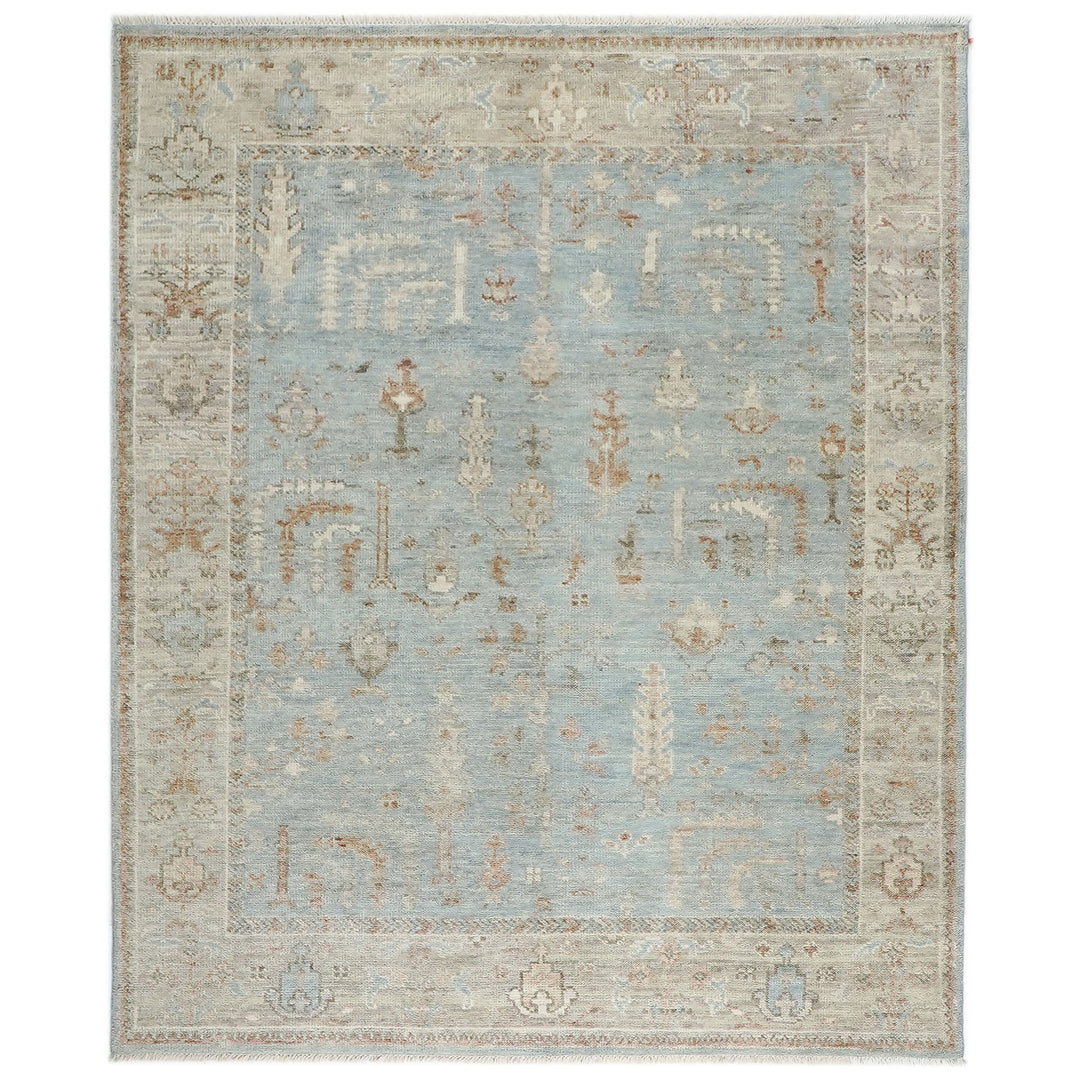 8x10 Blue, Beige, Taupe Color Hand Knotted Oushak Wool Transitional Oriental Rug