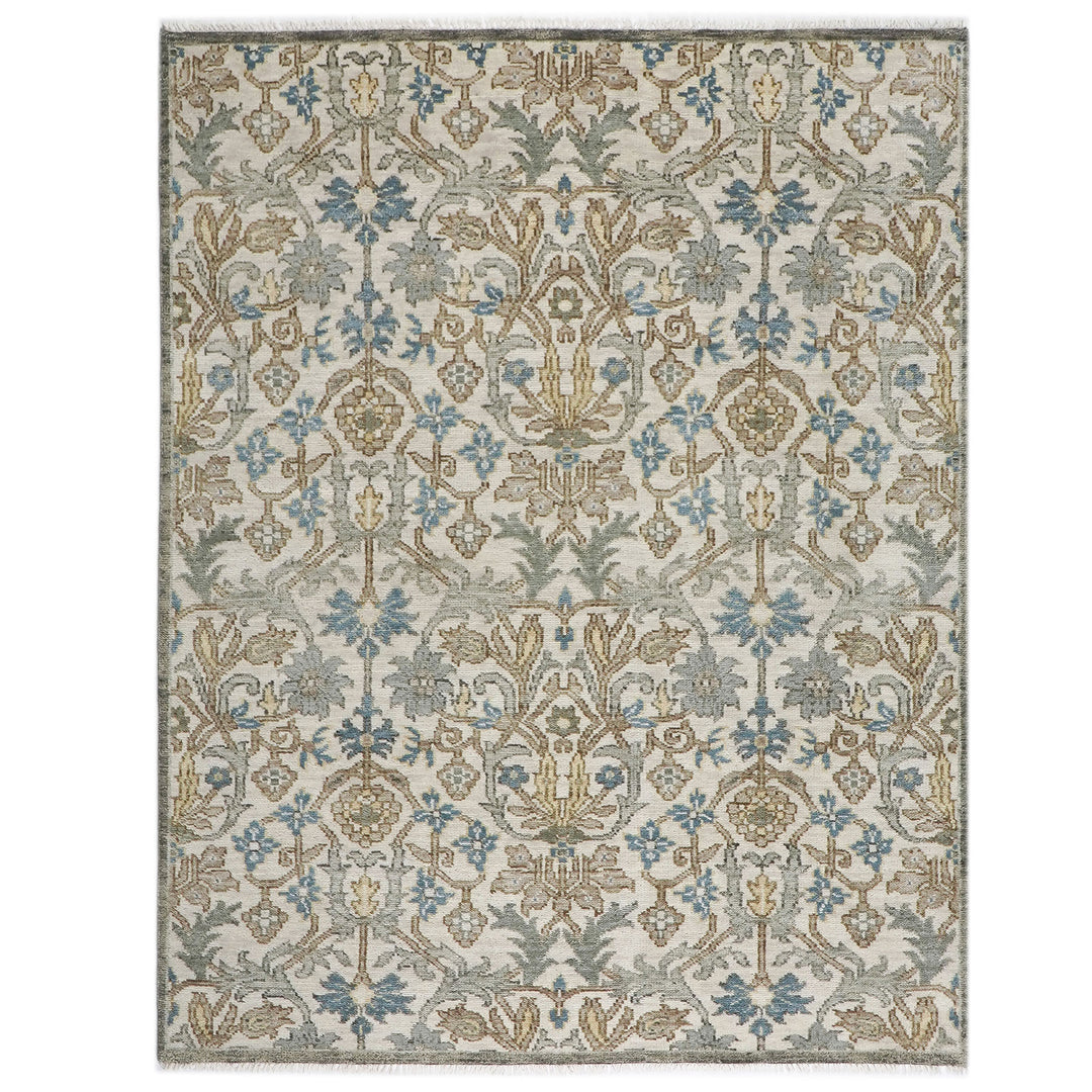 8x10 Beige, Blue, Gray Color Hand Knotted Oushak Wool Transitional Oriental Rug