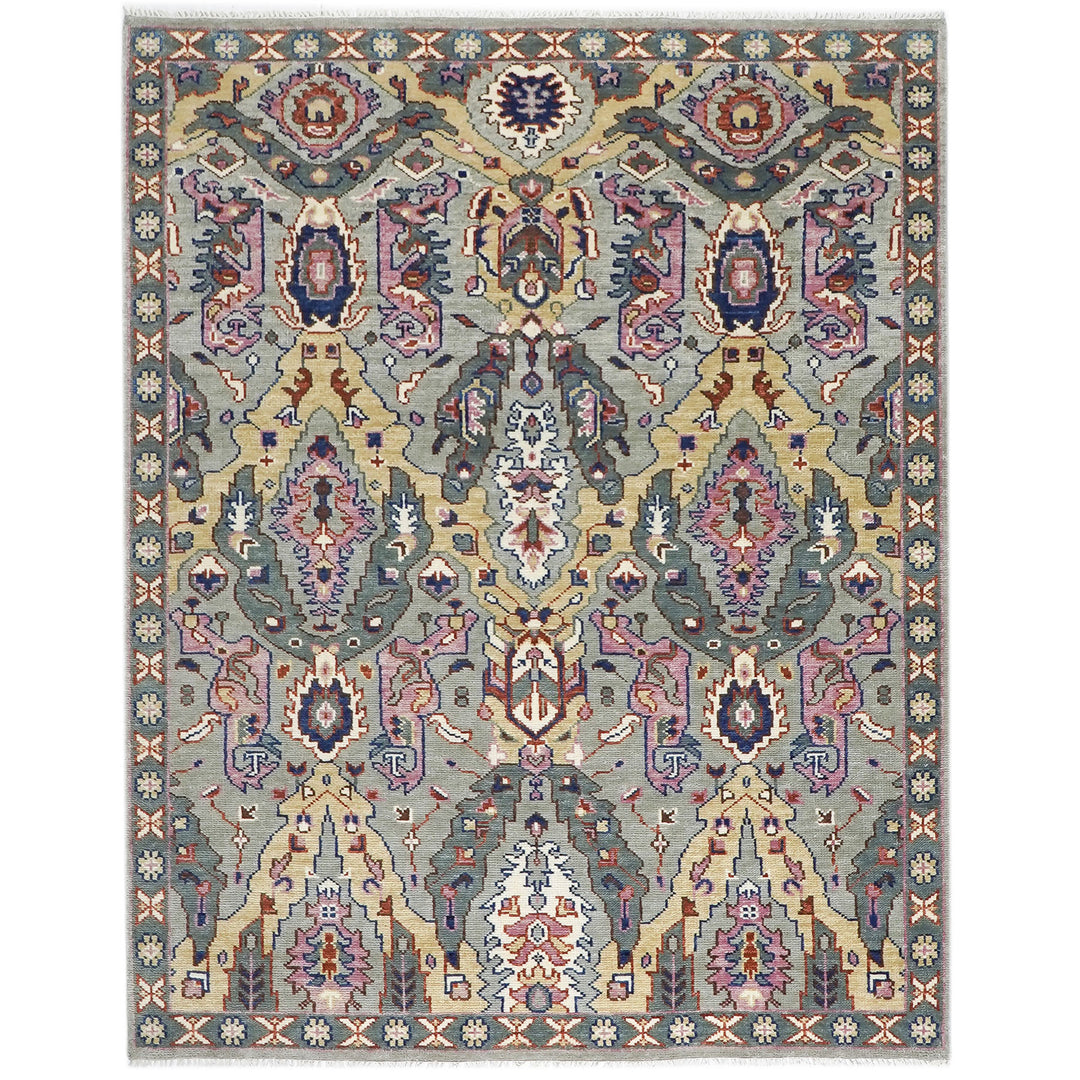 8x10 Gray, Pink, Gold Color Hand Knotted Oushak Wool  Oriental Rug