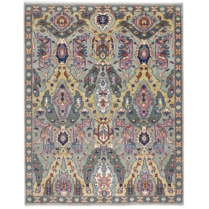 8x10 Gray, Pink, Gold Color Hand Knotted Oushak Wool Arts & Crafts Oriental Rug