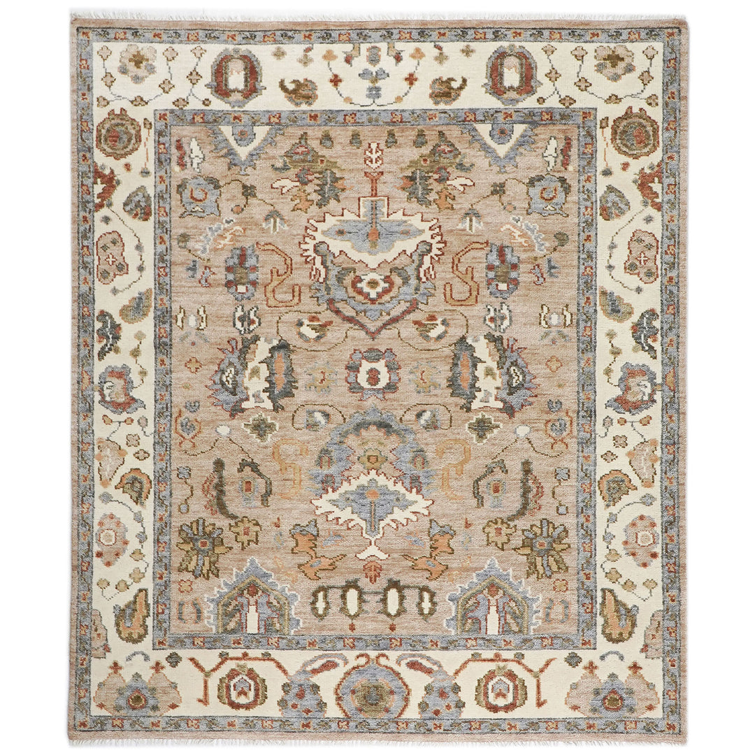 8x10 Mocha, Ivory, Gray Color Hand Knotted Oushak Wool  Oriental Rug