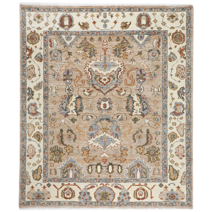 8x10 Mocha, Ivory, Gray Color Hand Knotted Oushak Wool  Oriental Rug