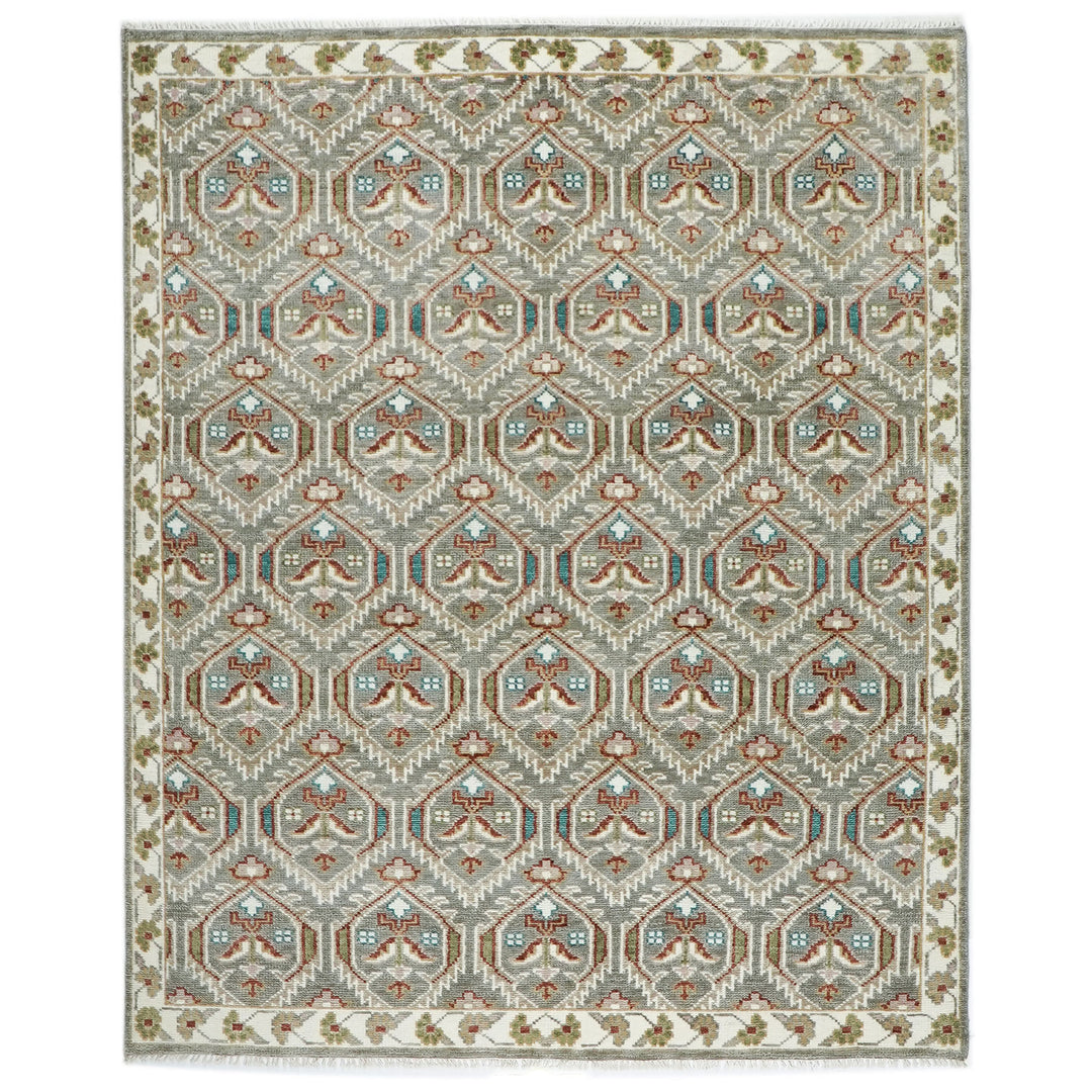 8x10 Gray, Ivory, Rust Color Hand Knotted Oushak Wool Transitional Oriental Rug