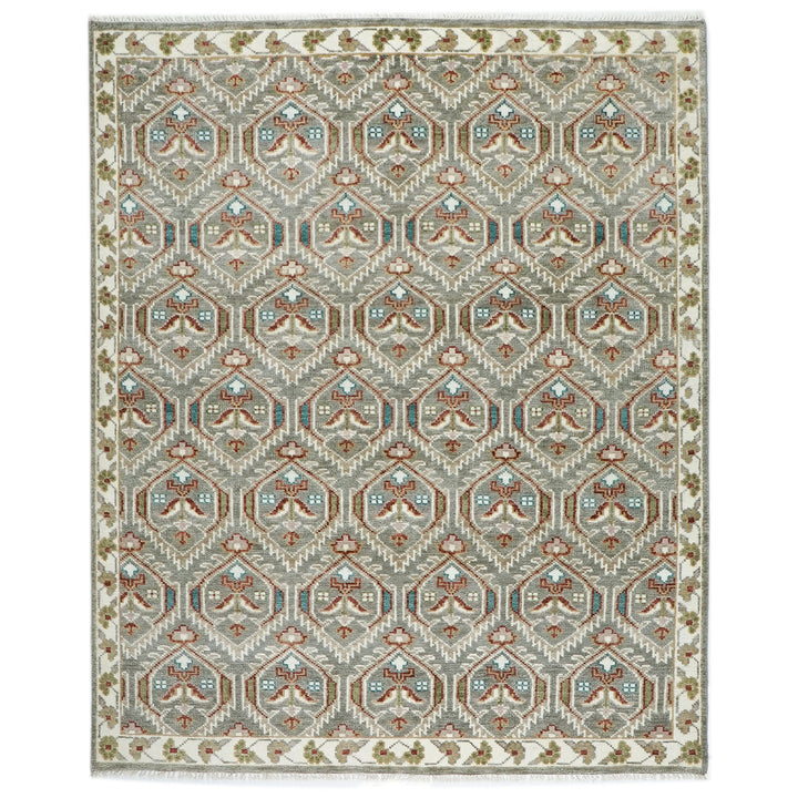 8x10 Gray, Ivory, Rust Color Hand Knotted Oushak Wool Transitional Oriental Rug