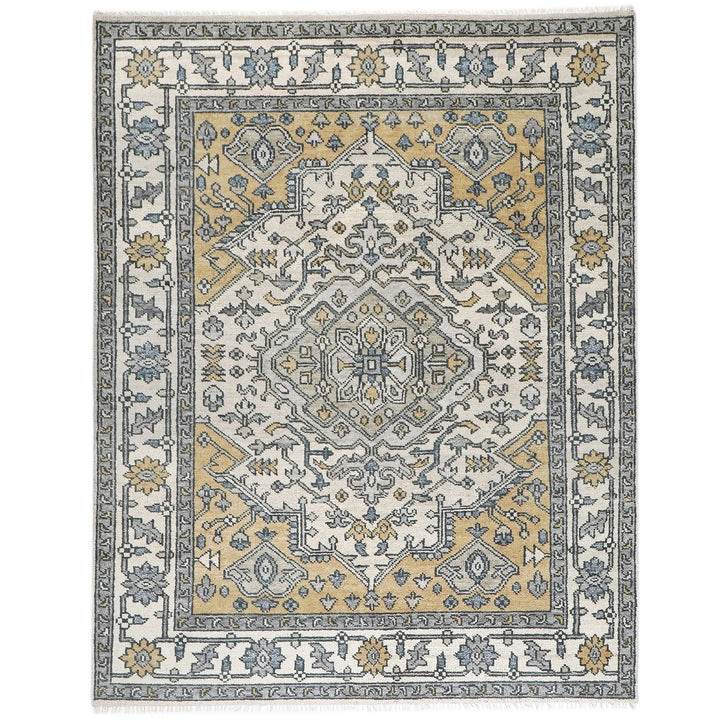 8x10 Ivory, Gold, Gray Color Hand Knotted Oushak Wool Traditional Oriental Rug