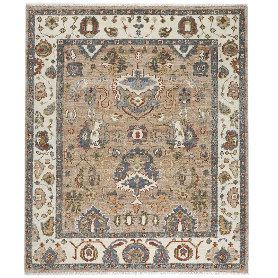 8x10 Mocha, Ivory, Slate Color Hand Knotted Oushak Wool  Oriental Rug
