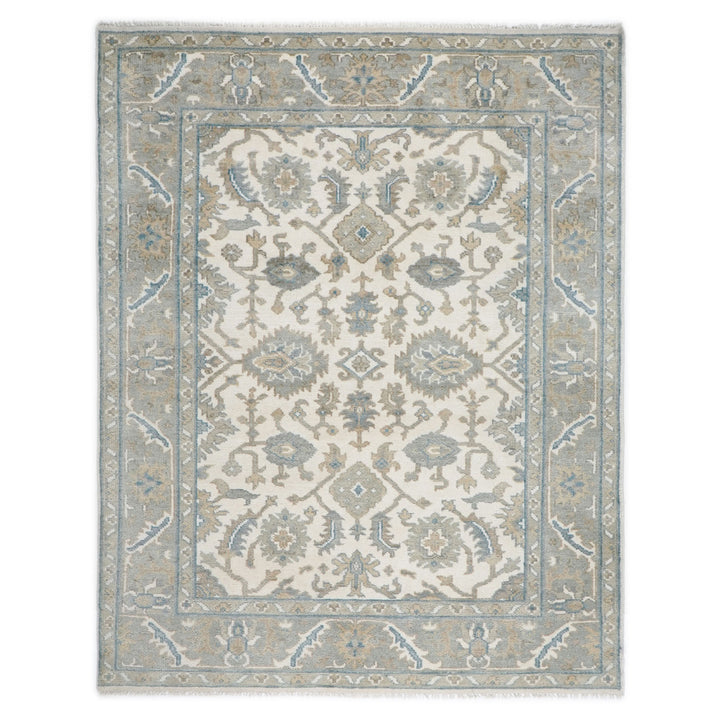 8x10 Ivory, Gray, Taupe Color Hand Knotted Oushak Wool Traditional Oriental Rug