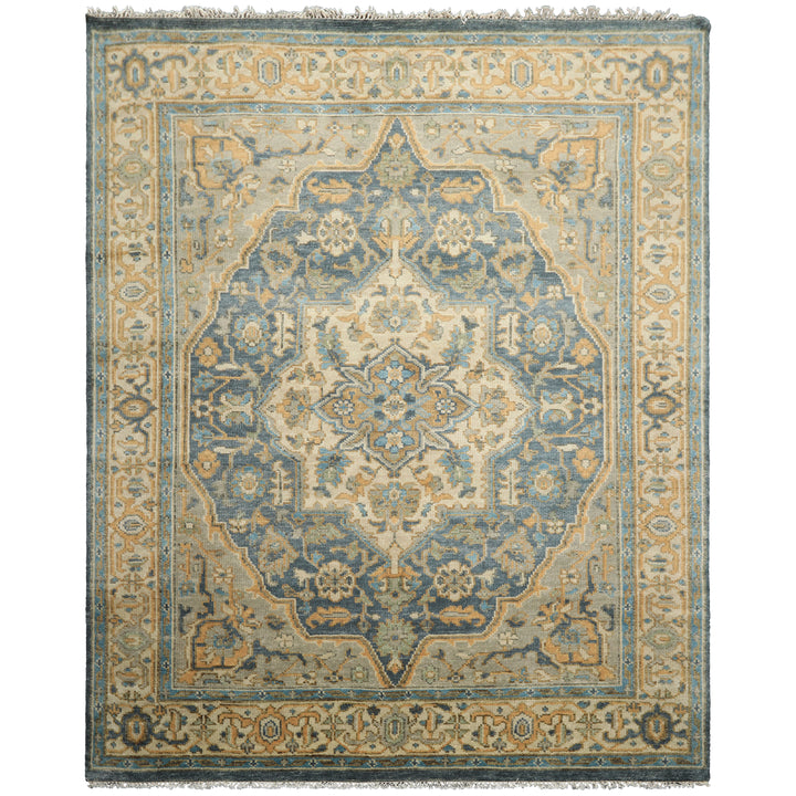 8x10 Blue, Beige, Gold Color Hand Knotted Oushak Wool Traditional Oriental Rug