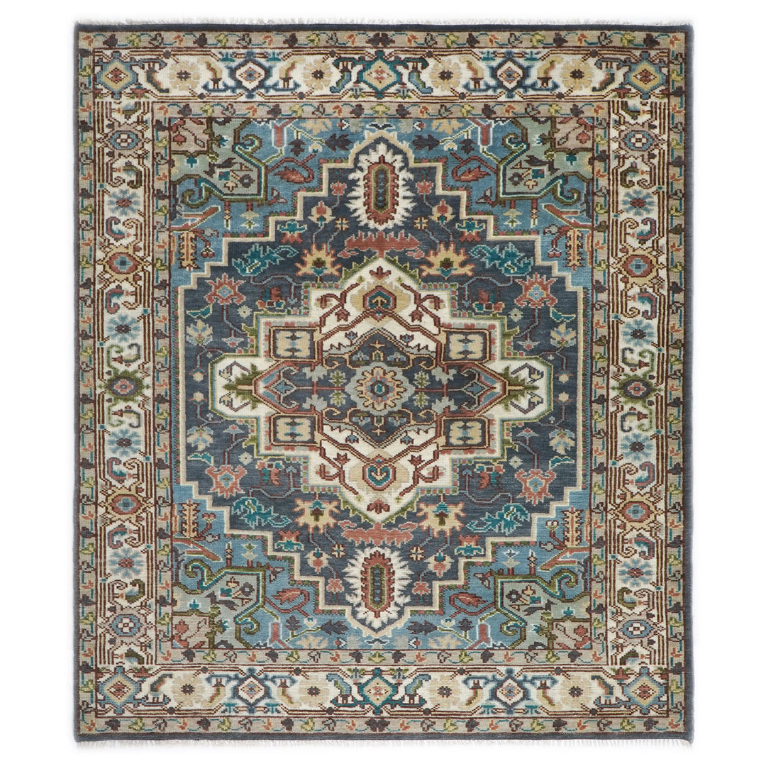8x10 Blue, Ivory, Aqua Color Hand Knotted Oushak Wool Traditional Oriental Rug