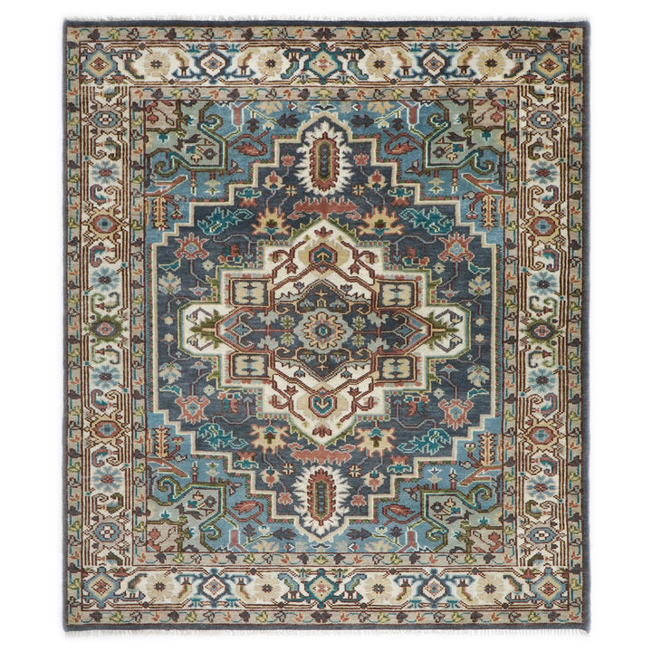 8x10 Blue, Ivory, Aqua Color Hand Knotted Oushak Wool Traditional Oriental Rug