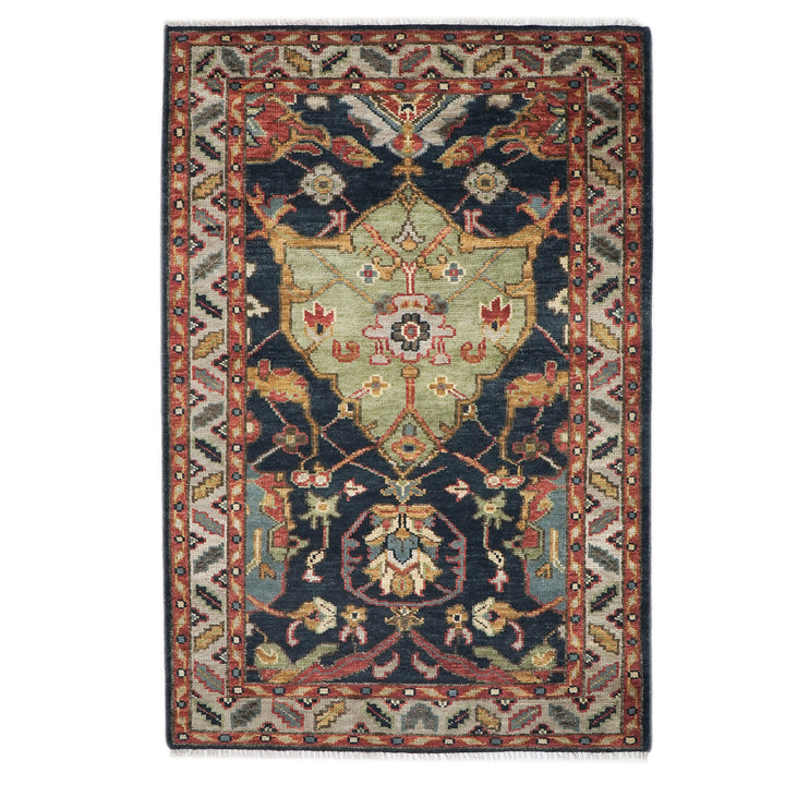5x8 Blue, Lime, Beige Color Hand Knotted Oushak Wool  Oriental Rug