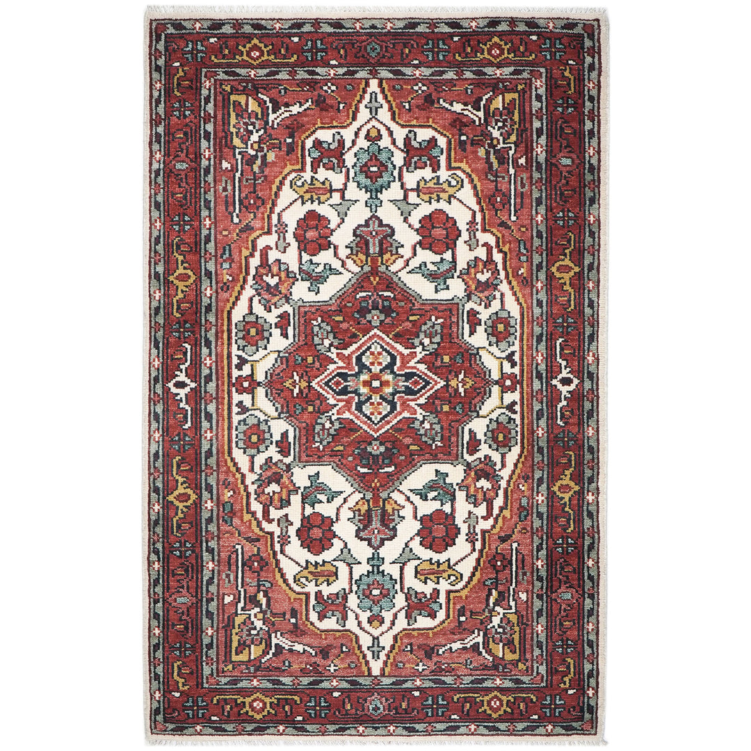 5x8 Rust, Ivory, Blush Color Hand Knotted Oushak Wool Traditional Oriental Rug