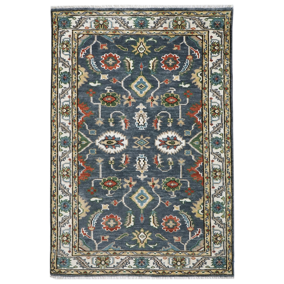5x8 Slate, Ivory, Burnt Orange Go Color Hand Knotted Oushak Wool  Oriental Rug