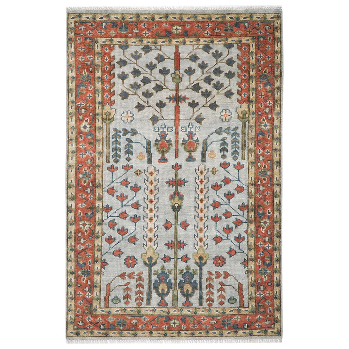 5x8 Gray, Blue, Burnt Orange Go Color Hand Knotted Oushak Wool Transitional Oriental Rug