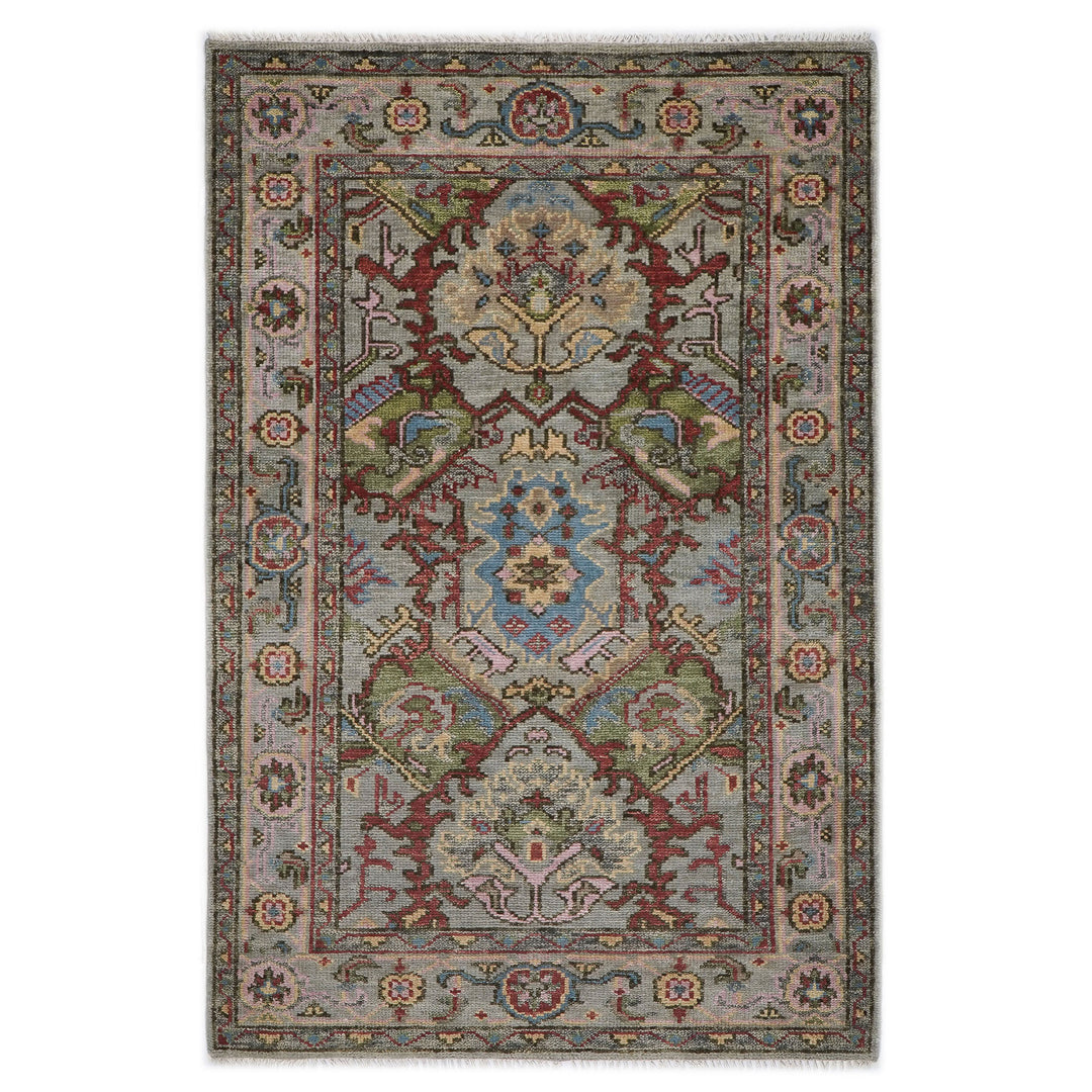 5x8 Moss, Gray, Rust Color Hand Knotted Oushak Wool Arts & Crafts Oriental Rug