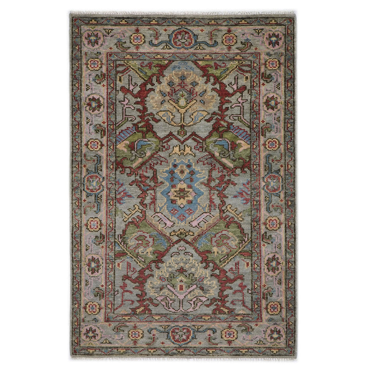 5x8 Moss, Gray, Rust Color Hand Knotted Oushak Wool  Oriental Rug