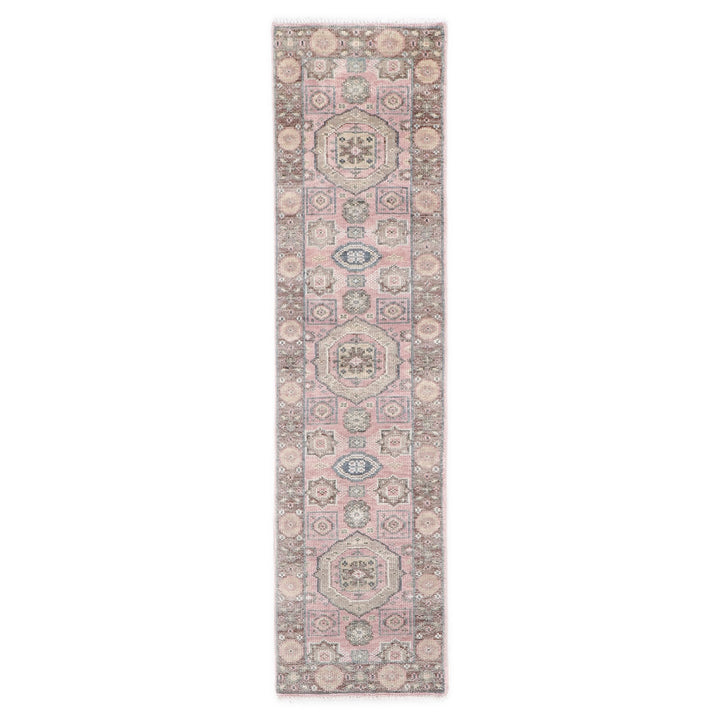 Runner Blush, Gray, Ivory Color Hand Knotted Oushak Wool Transitional Oriental Rug