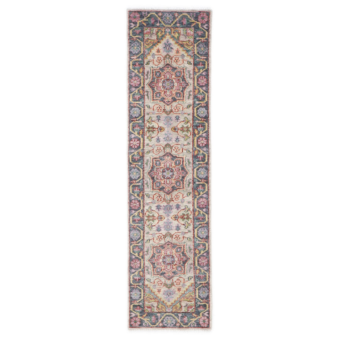 Runner Beige, Slate, Gold Color Hand Knotted Oushak Wool Traditional Oriental Rug