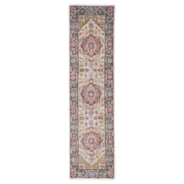 Runner Beige, Slate, Gold Color Hand Knotted Oushak Wool Traditional Oriental Rug