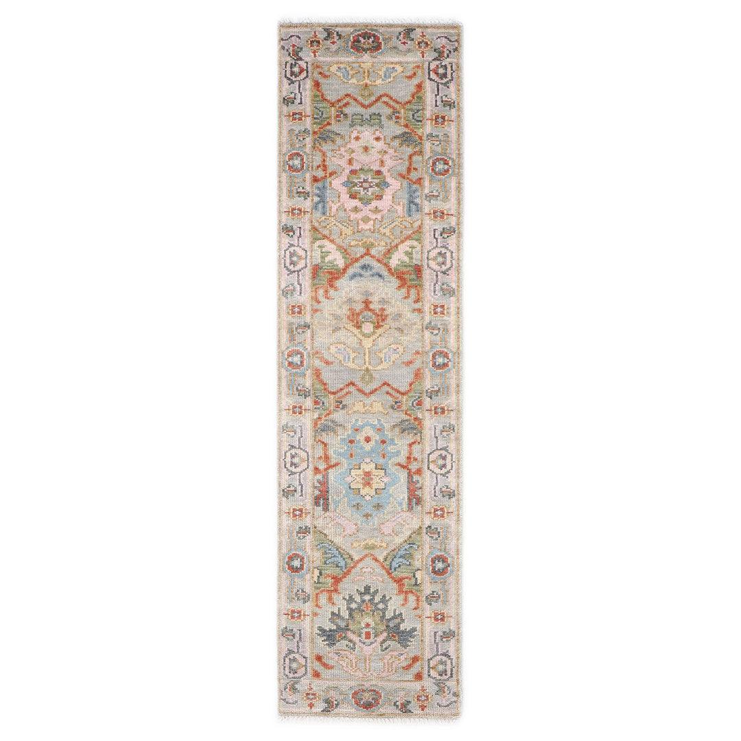 Runner Gray, Blush, Aqua Color Hand Knotted Oushak Wool Traditional Oriental Rug