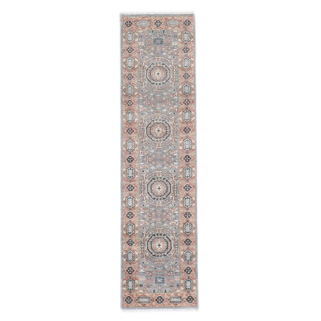 Runner Gray, Blush, Tan Color Hand Knotted Oushak Wool Traditional Oriental Rug