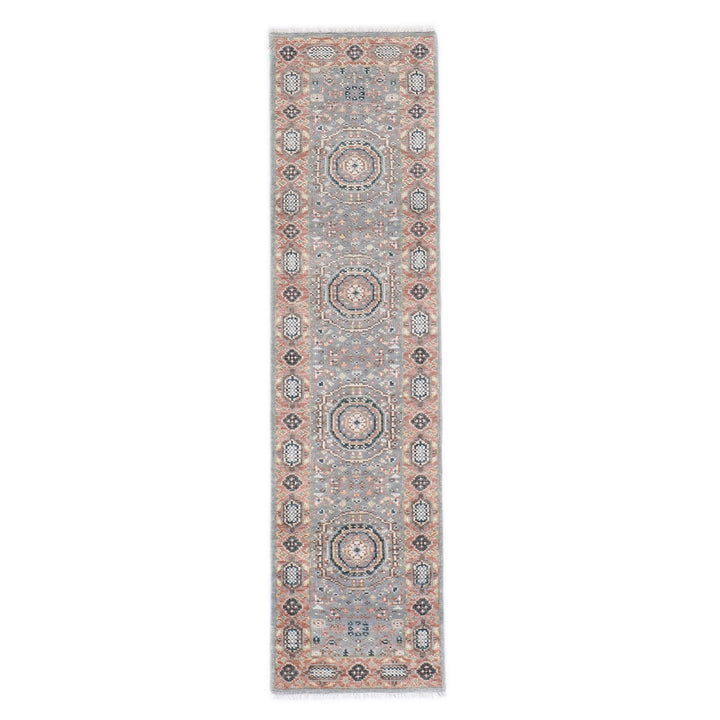 Runner Gray, Blush, Tan Color Hand Knotted Oushak Wool Traditional Oriental Rug