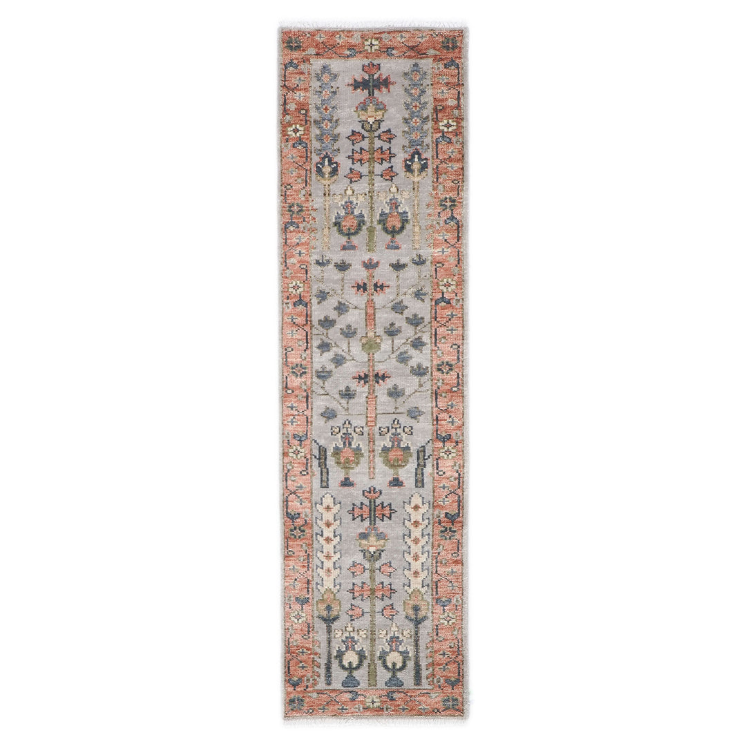 Runner Gray, Blush, Slate Color Hand Knotted Oushak Wool Transitional Oriental Rug