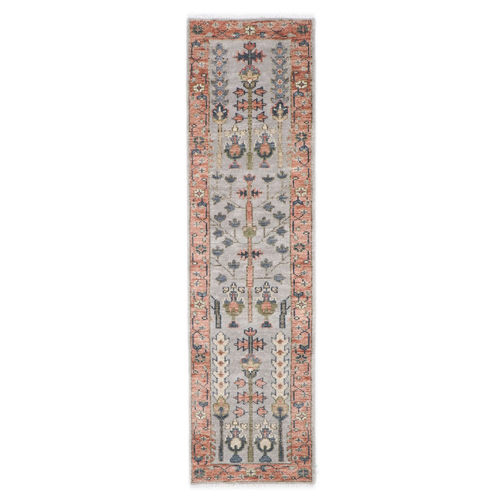 Runner Gray, Blush, Slate Color Hand Knotted Oushak Wool Transitional Oriental Rug