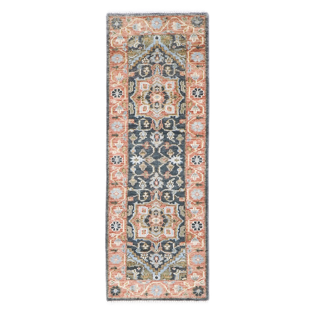 Runner Slate, Blush, Sage Color Hand Knotted Oushak Wool Traditional Oriental Rug