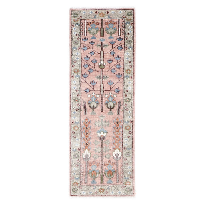 Runner Blush, Gray, Blue Color Hand Knotted Oushak Wool Transitional Oriental Rug