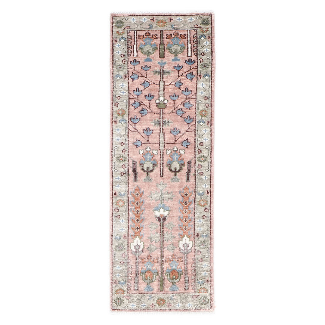 2'6x8 Blush, Gray, Blue Color Hand Knotted Oushak Wool Transitional Oriental Rug