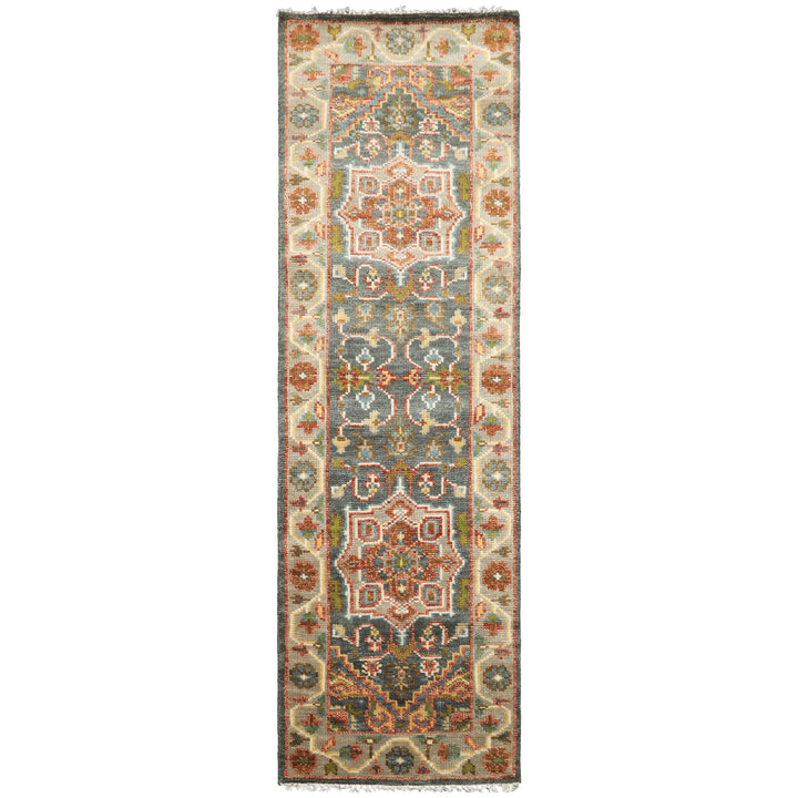 Runner Teal, Gray, Rust Color Hand Knotted Oushak Wool Traditional Oriental Rug