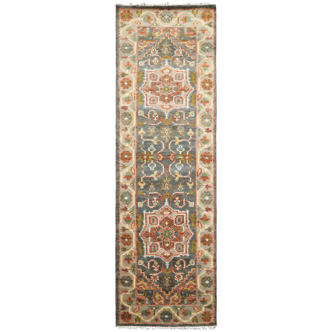 2'6x8 Teal, Gray, Rust Color Hand Knotted Oushak Wool Traditional Oriental Rug