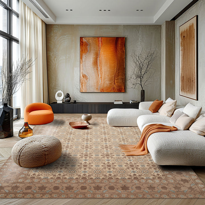 8x10 Beige, Brown, Blue Color Hand Knotted Persian Wool &amp; Silk Transitional Oriental Rug