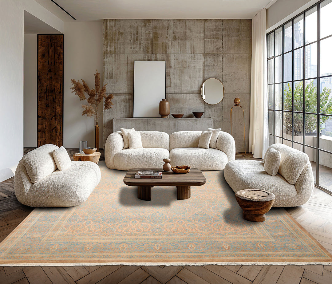 8x10 Beige, Tan, Aqua Color Hand Knotted Pak Persian 100% Wool Traditional Oriental Rug