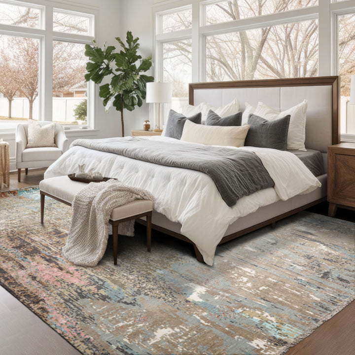 10x14 Gray, Brown, Pink Color Hand Knotted All-Over 100% Wool Modern & Contemporary Oriental Rug