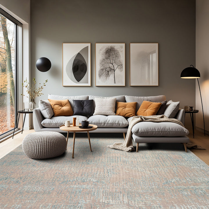 9x12 Taupe, Aqua, Blue Color Hand Knotted All-Over 100% Wool Modern & Contemporary Oriental Rug