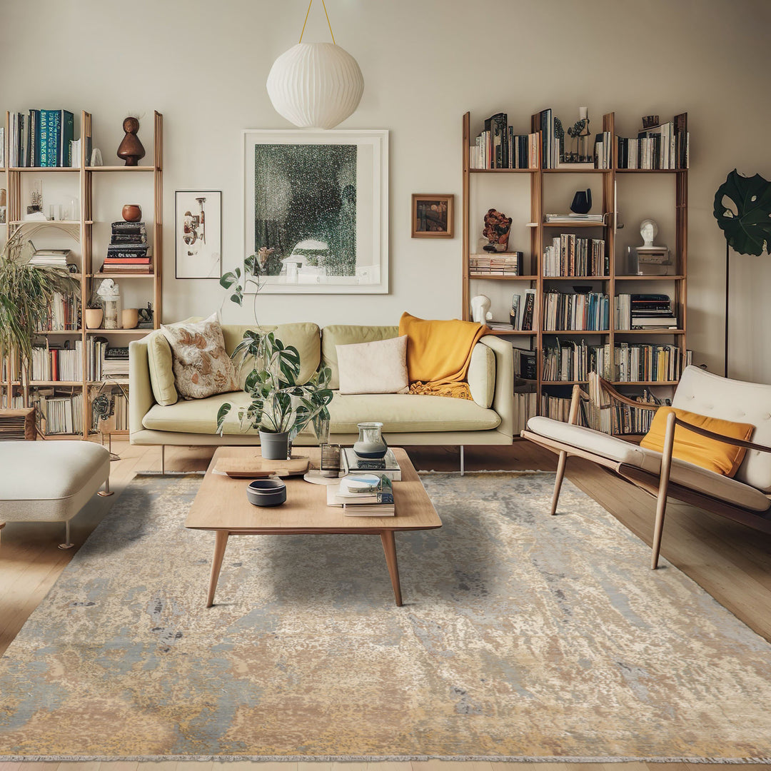 9x12 Beige, Gray, Tan Color Hand Knotted All-Over 100% Wool Modern & Contemporary Oriental Rug