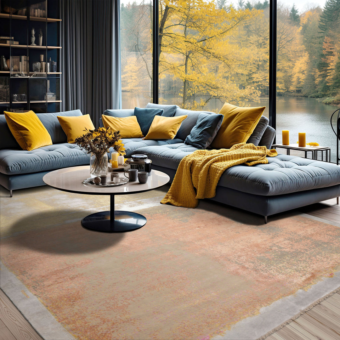 10x14 Beige, Peach, Gold Color Hand Knotted All-Over 100% Wool Modern & Contemporary Oriental Rug