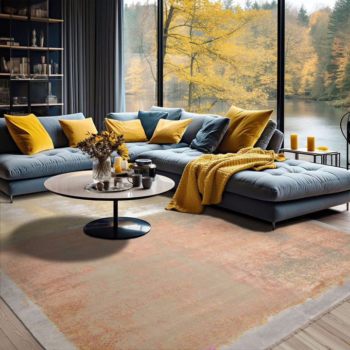 10x14 Beige, Peach, Gold Color Hand Knotted All-Over 100% Wool Modern & Contemporary Oriental Rug