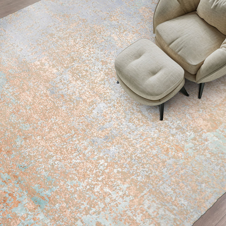 8x10 Aqua, Tan, Gray Color Hand Knotted All-Over 100% Wool Modern & Contemporary Oriental Rug