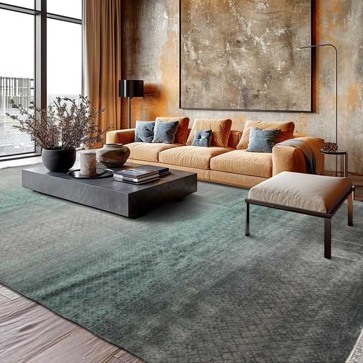 9x12 Gray, Turquoise, Color Hand Knotted All-Over 100% Wool Modern Oriental Rug