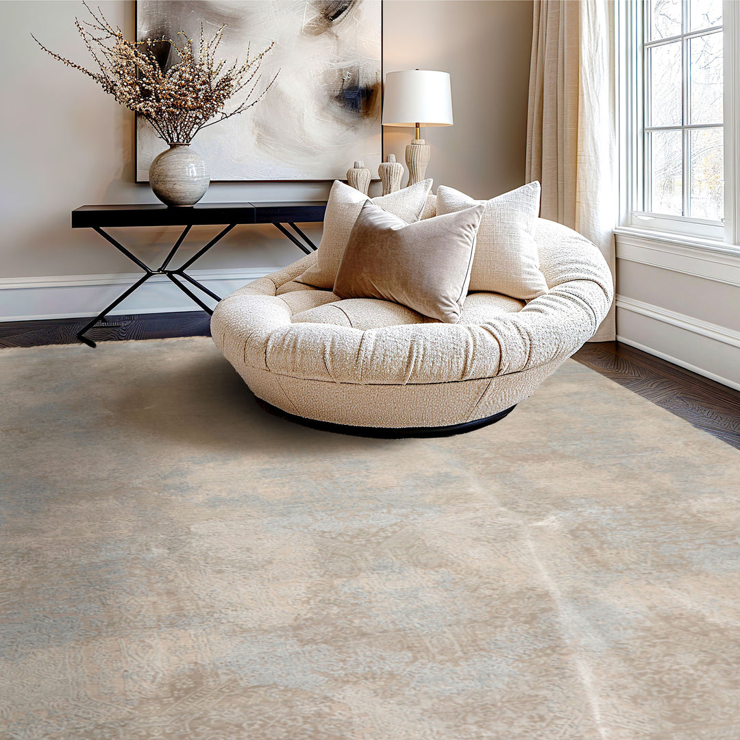 9x12 Beige, Gray, Tan Color Hand Knotted All-Over 100% Wool Modern & Contemporary Oriental Rug
