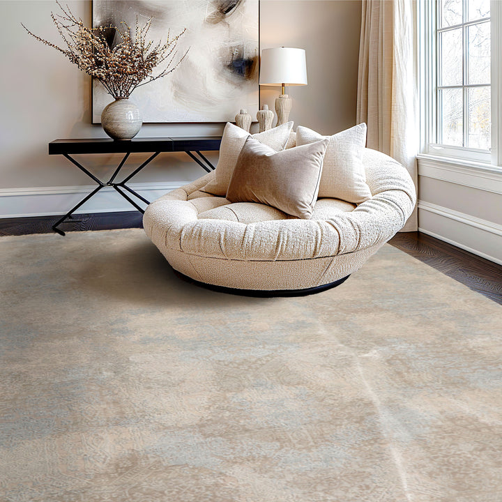 9x12 Beige, Gray, Tan Color Hand Knotted All-Over 100% Wool Modern & Contemporary Oriental Rug