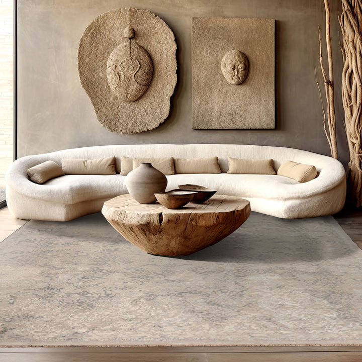 9x12 Beige, Gray, Tan Color Hand Knotted All-Over 100% Wool Modern & Contemporary Oriental Rug