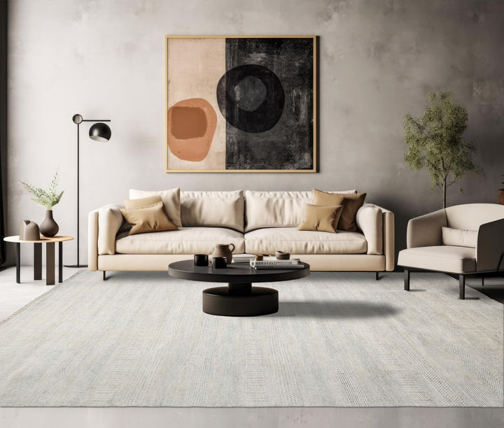 9x12 Ivory Slate Color Hand Knotted All-Over Wool & Silk Modern Oriental Rug