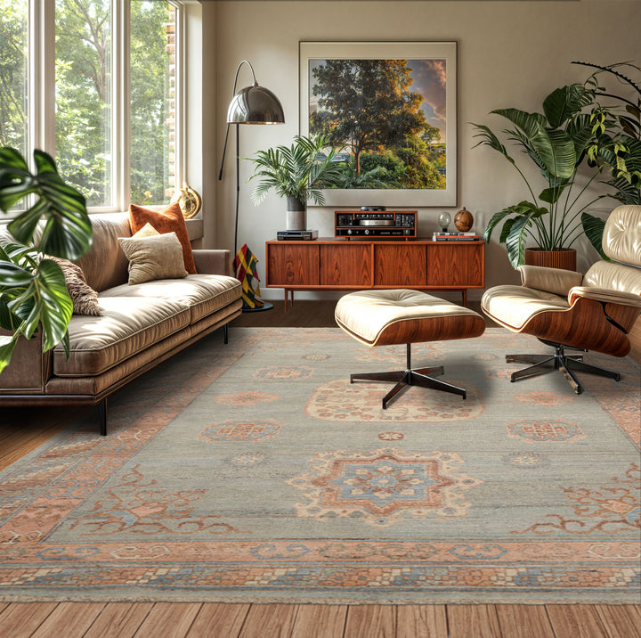 8x10 Mint, Blush, Brown Color Hand Knotted Afghan Oushak 100% Wool Traditional Oriental Rug